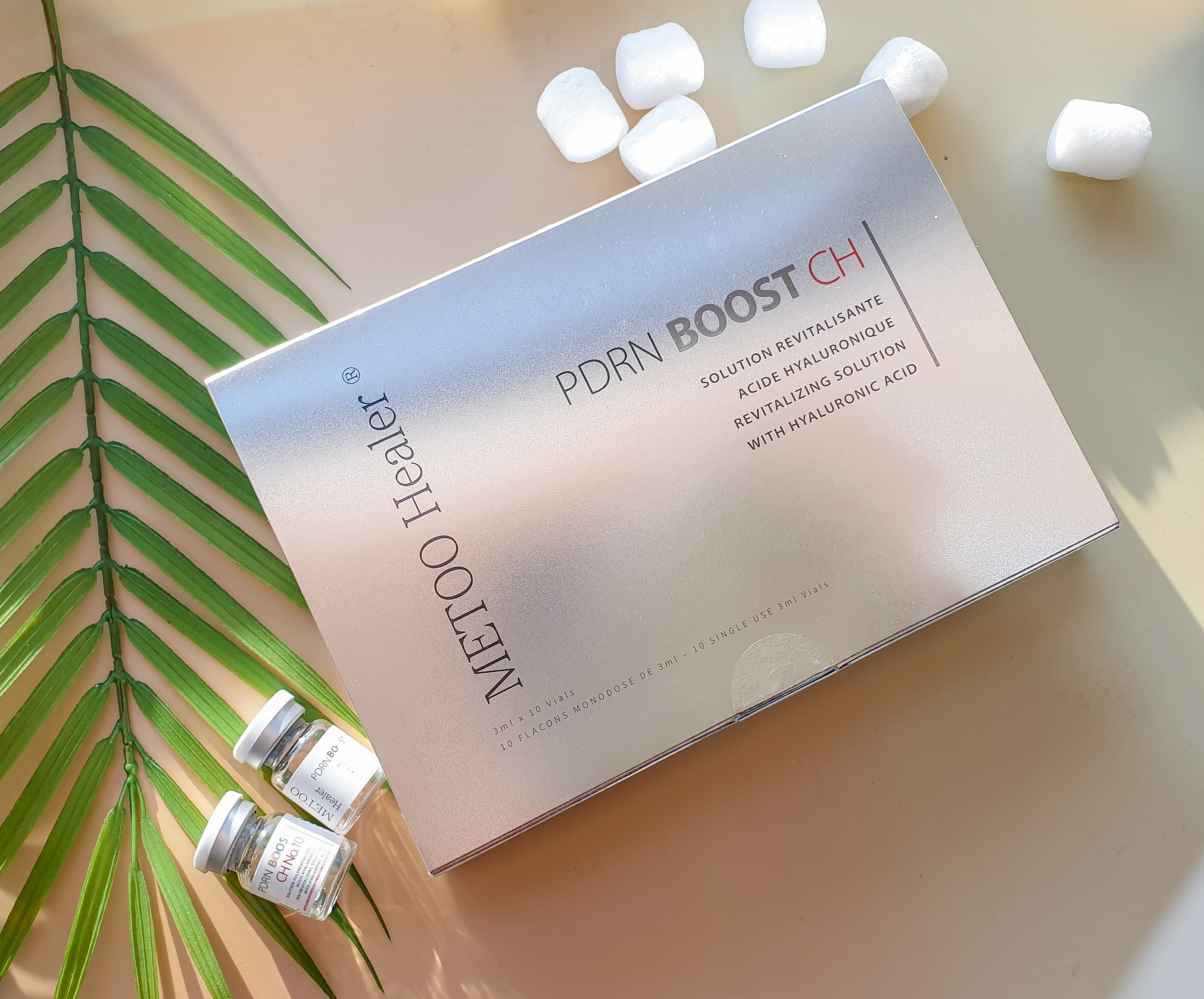 Metoo Healer PDRN Booster made by Maypharm. Anti-aging skin revitalizer complexed with vitamins, amino acids, coenzymes, nucleic acids, minerals, antioxidant. Meso therapy, hyaluronic acid for young skin.